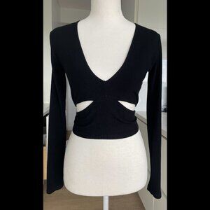 Reformation Black Ribbed Cutout Long Sleeve Crop Top Small